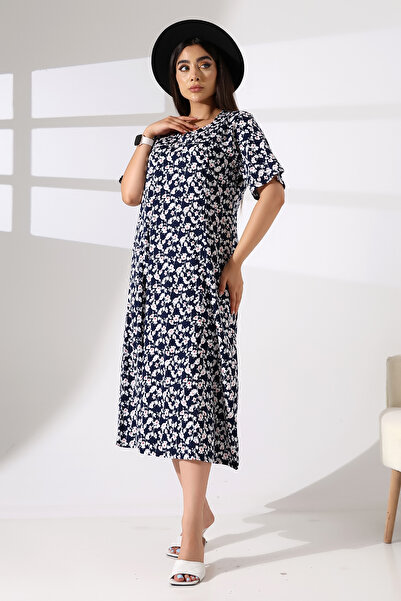 ÖNE BUTİK Women's Summer Large Size Short Sleeve Square Collar Combed Cotton ...