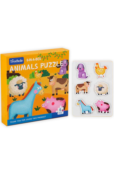 SARALMA Toy puzzle set, domestic animals, made of solid cardboard, 6 pieces