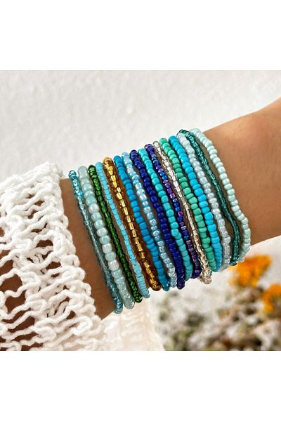 Choice A Gradient colored rice bead bead elastic bracelet set, hand woven dopamine bracelet multi piece set