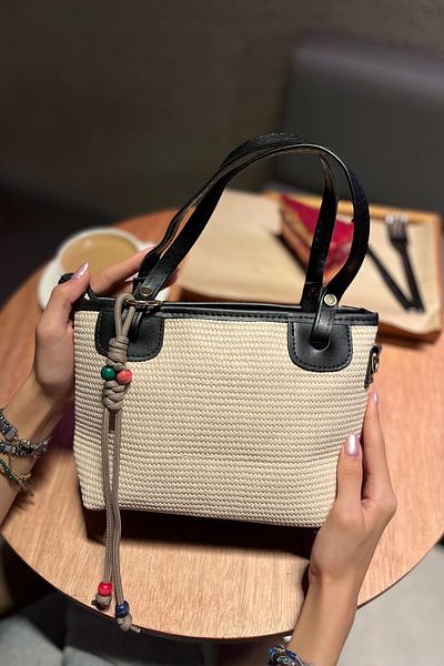 torime Women's Shoulder Bag with Straw Texture Charm Gift
