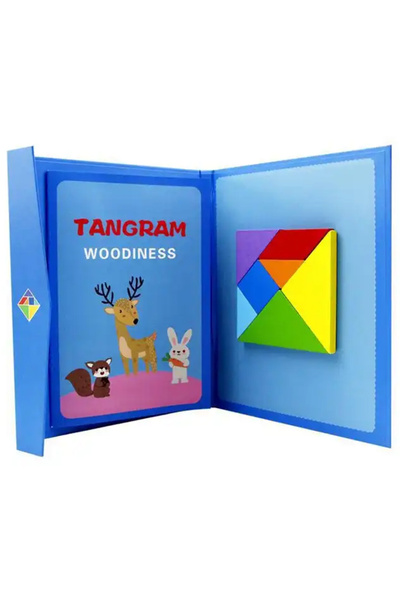 SARALMA Tangram Magnetic Book with Wooden Pieces, Montessori