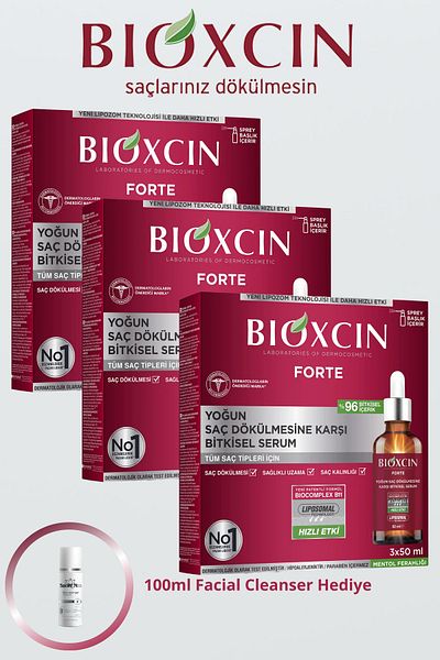 Bioxcin Intensive Anti-Shedding Herbal Forte Serum 3 X 50ml 3Pcs + 100ml Facial Cleanser Gift