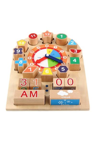 SARALMA Ceas 3D din lemn cu forme geometrice detasabile, Montessori