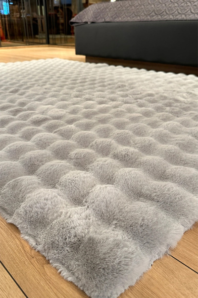 SARIÇİÇEK home Açık Gri Yumuşak Bubble Lux Kaymaz Taban Peluş Halı
