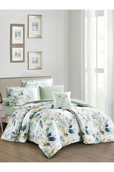 Donetella 7-Piece Digital Print Comforter Set – King Size Fits 200x200 cm, Soft Microfiber Bedding Set.