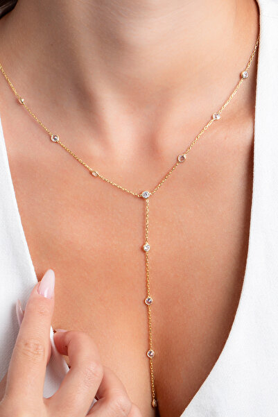 Elika Silver 925 Ayar Gümüş Zirkon Taşlı Y Kolye