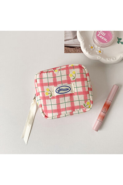 Choice حقيبة مكياج وردية لطيفة منقوشة بالكرز لأحمر الشفاه ومستحضرات التجميل و...