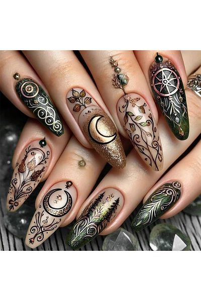 Choice 1831 24pcs/set medium long fake nails square ballet nail tips glitters starry sky moon star feather