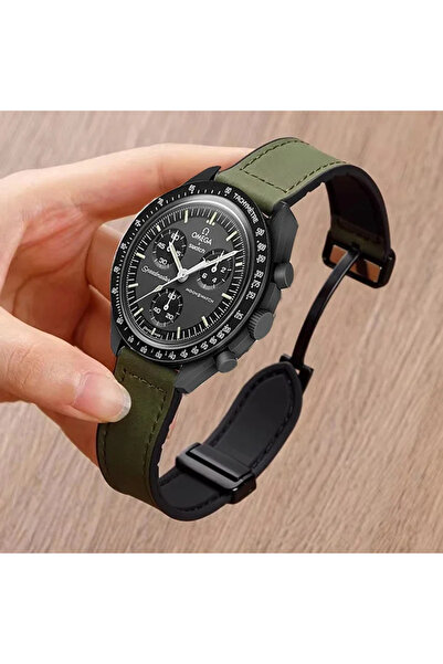 Choice حزام مون سواتش أخضر من الجلد والسيليكون مقاس 20 مم لساعة إكس سواتش جوي...