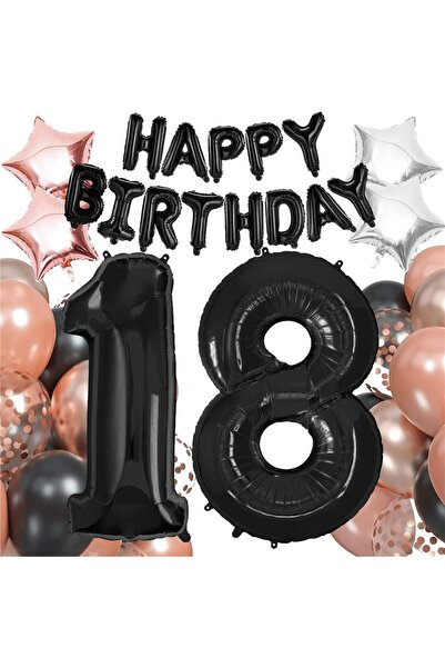 SERSIMO Set 53 baloane si decoratiuni Aniversare Majorat 18 Ani, negru roz