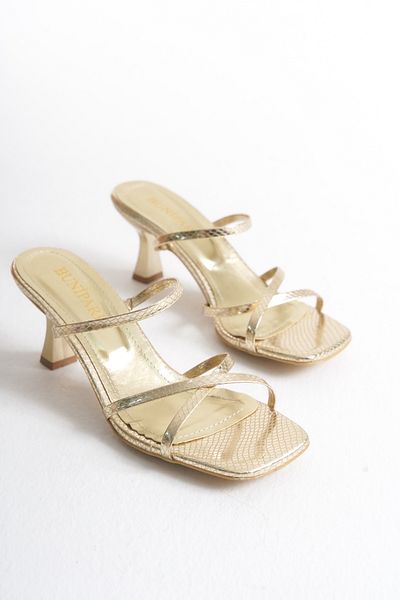 BUNİPARK Women's Jessi Ankle Strap Metallic Crocodile Slippers and Sandals