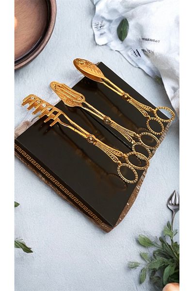 LeesHome Gold Service Salad Cake Pasta 3-Piece Tongs Set K-01