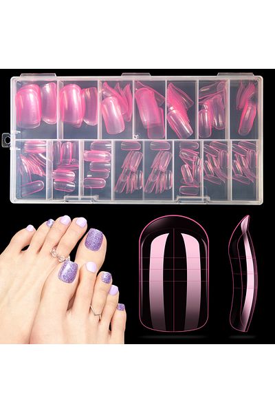Choice Pink 150PCS Toenails Foot Armor Mold,15 Size Polyethylene Gel Toenails Extension, Reusable Full Cove