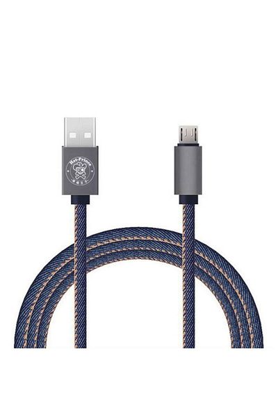 dalip Cablu de încărcare și transfer de date, USB-A la Micro-USB, 2A, Jeans, 1m, textil, albastru