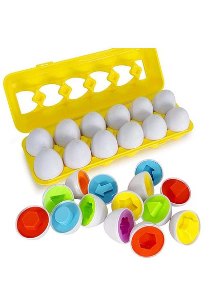SARALMA Set of 12 eggs in a mold with geometric shapes, Montessori association and logic game