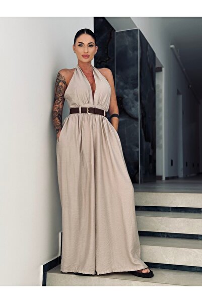 Zatara Fashion Elya Beige Viscose Jumpsuit – Elegance and Comfort