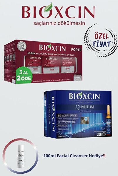 Bioxcin Forte Şampuan 300ml 3 Al 2 Öde + Quantum Serum 15x6ml (Dökülme Karşıtı Avantajlı Set)