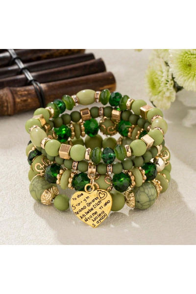 Choice light green 4pcs/set Boho Strand Bracelets For Women Crystal Beads Bra...