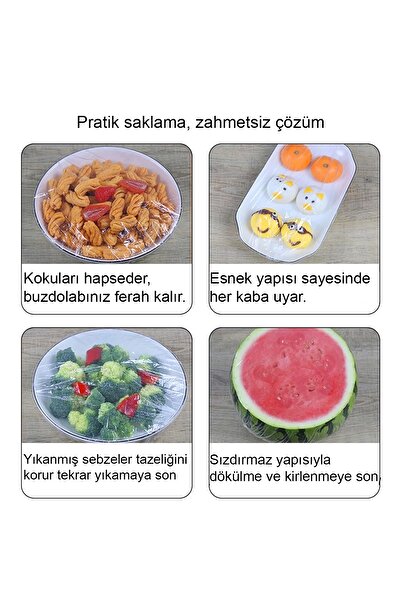 MivelaCure Lastikli Buzdolabı Poşeti 50x40cm Şeffaf Gıda Yiyecek Saklama Torbası Piknik Kamp Poşeti 100 Adet