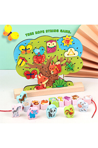 SARALMA Wooden Game, Montessori, Stringing Tree