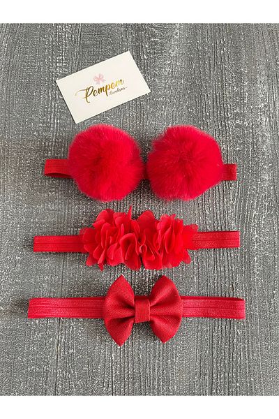 pempem bandana Baby Girl Pom Pom Bandana, Linen Bow Bandana. Frida Bandana Set of 3