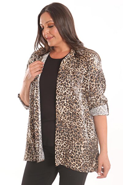 SERTUĞ Tren42plus Великий розмір сорочка-блуза з леопардовим принтом
