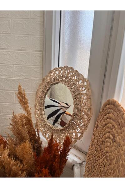 Avsar Home&Decor El Örgüsü Doğal Rattan Hasır Dekoratif Ayna
