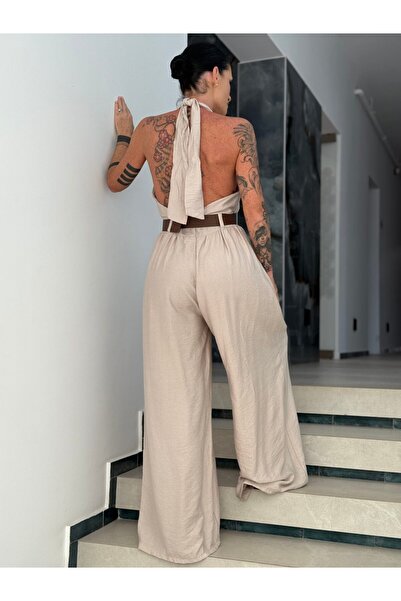 Zatara Fashion Elya Beige Viscose Jumpsuit – Elegance and Comfort