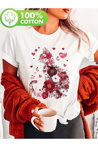 shidumanlar Μπλουζάκι από χτενισμένο βαμβάκι σε μεγάλο μέγεθος με σχέδιο λουλ...