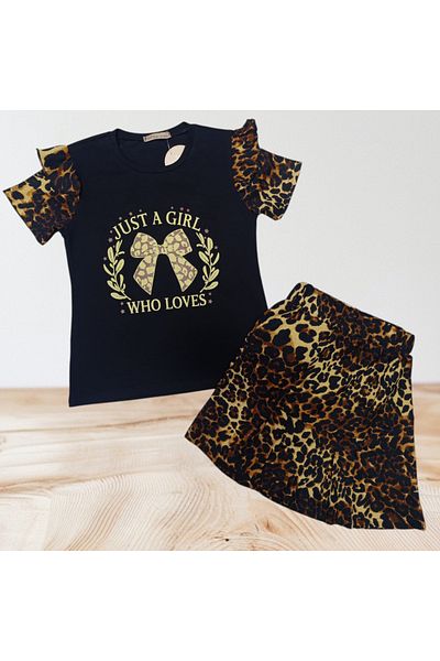 DENİZLİFE Girl's Leopard Shorts Skirt Suit