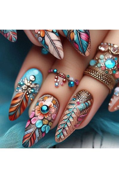 choice2 24pcs/set medium long fake nails square ballet nail tips glitters starry sky moon star feather