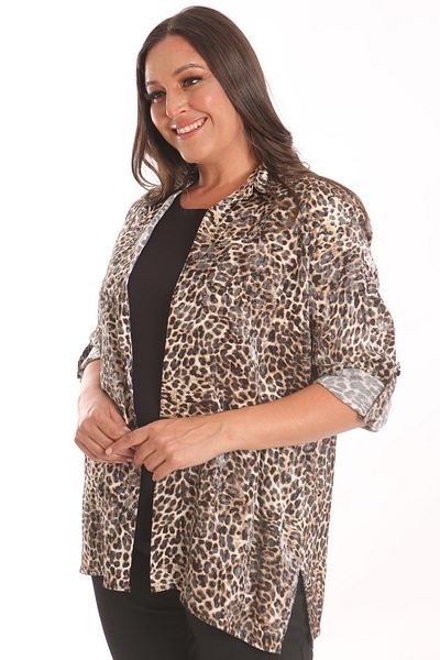 SERTUĞ Комплект риза и блуза Tren42plus Plus Size с леопардов десен