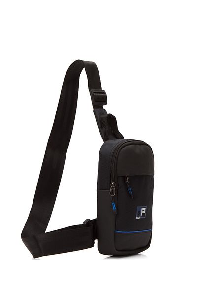 Newish Polo Men's Fabric Casual Crossbody Chest and Shoulder Bag with Phone Compartment - Black - Blue