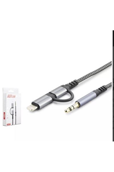 HCS Hadron Gj-027 3.5mm to Type-C + Lightning Cable Aux Car Black