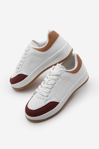 Marjin Women's Sneaker Thick Sole Suede Detail Sports Shoes Hinos Burgundy