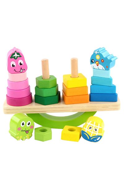 SARALMA Joc de echilibru, sortare si stivuire forme geometrice, din lemn, Montessori