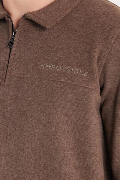 Tudors Men's Standard Fit Cotton Thessaloniki Fabric Half Zip Polo Neck Printed Tobacco Color Sweatshirt