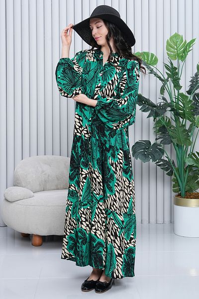 EL jadida Rochie de damă cu model Plus Size Hijab din viscoză verde