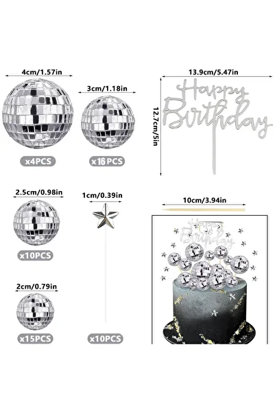 Choice Silver 56PCS DIY Disco Ball Cupcake Toppers Acrylic Happy Birthday Cake Topper Star Cake Toppers 70'