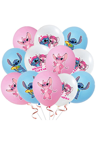 Miniso 12INCH 12pcs-03 12pcs 12Inch Disney Lilo and Stitch Latex Balloon Set Boy Girl's Birthday Party Supp