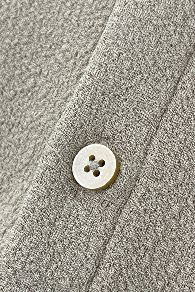 NAZEF Slim Fit Lycra Beige Italian Collar Short Sleeve Shirt