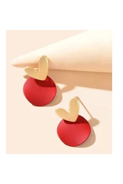 Inovius - Red Heart and Circle Earrings