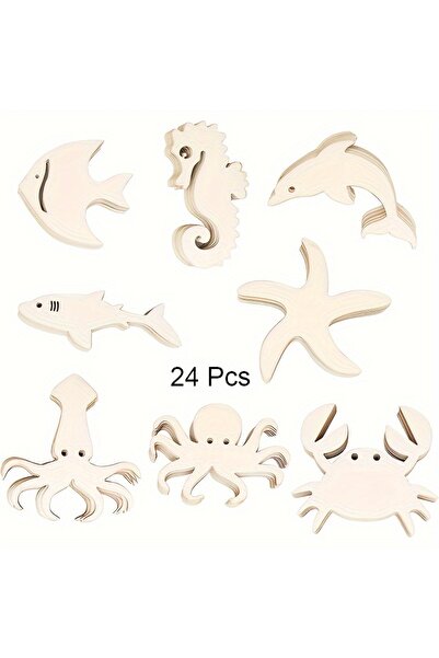 Choice 24 قطعة من حيوانات البحر، عبوة من 24 قطعة من قصاصات حيوانات البحر الخش...