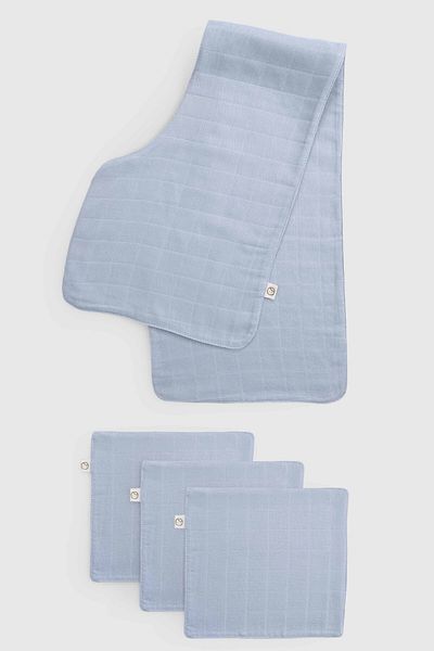 Little Gusto Organic Cotton Muslin Blue Shoulder Mouth Cloth Set