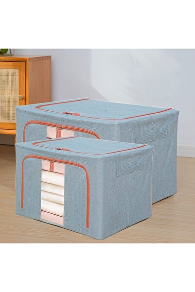Briggs Foldable Storage Box 24 L, Cotton-Linen, 40x30x20 cm, Front Window, Blue