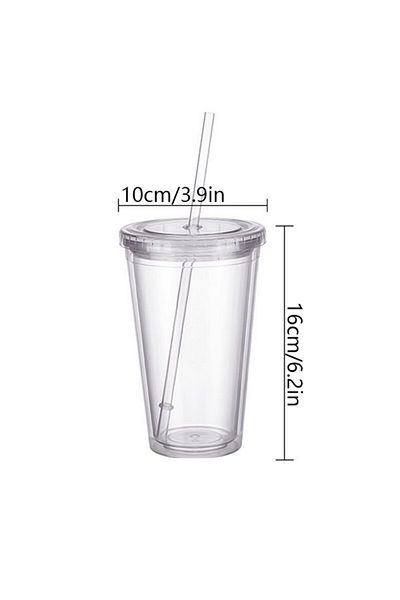 Choice One Size A 500ml Reusable Double-layer Plastic Transparent Drinking Cup Water Bottle With Lid Straw