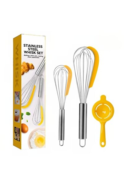 FEN Set 3 ustensile de bucătărie: 2 teluri, separator de ouă, oțel inoxidabil/silicon, galben