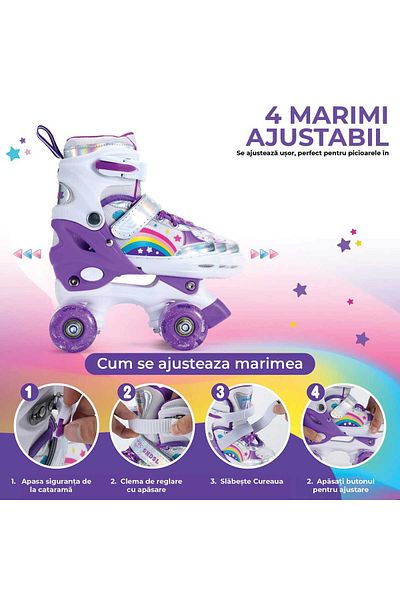 Elindor Adjustable roller skates for children and adults, size S 26-33, Purple