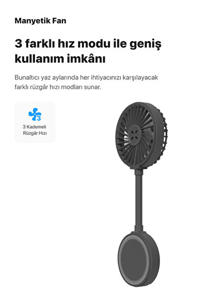 Xenon Smart Manyetik Fan Şarj Edilebilir 3 Kademeli 5800 RPM Mıknatıslı MagSafe Telefon Vantilatörü Gri X6104