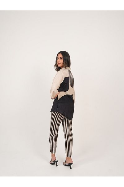 Lehar Black & Beige Striped Co-ord Set